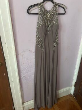 Source Unknown Taupe Beaded Halter Prom Dress